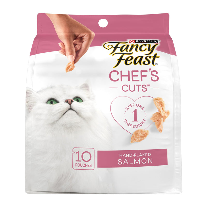 Purina Fancy Feast Purely Hand-Flaked Salmon Cat Treats, Real Fish, Tender Texture, 10 Count Pouch