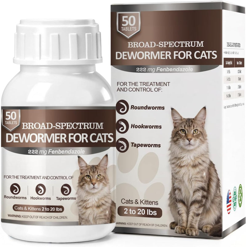 Cat Dewormer, Fenbendazole 222mg/g Safe for use in Kittens and Cats 50 Tabs