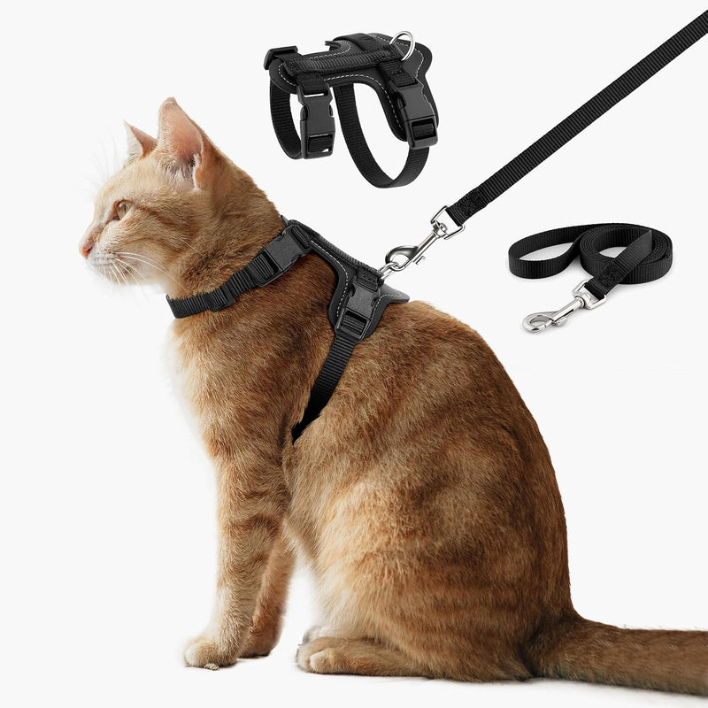 Plutus Pet Adjustable Cat Harness and Leash Set, with Leather Trim