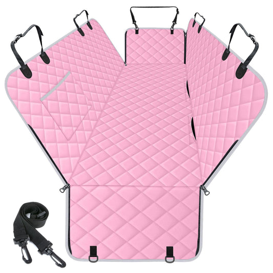 NECKORY Waterproof Dog Car Seat Cover for Back Seat - Durable, Scratch Proof Pet Hammock with Nonslip Design & Storage Pockets, Fits Cars, SUVs, Trucks - L, Pink/Grey