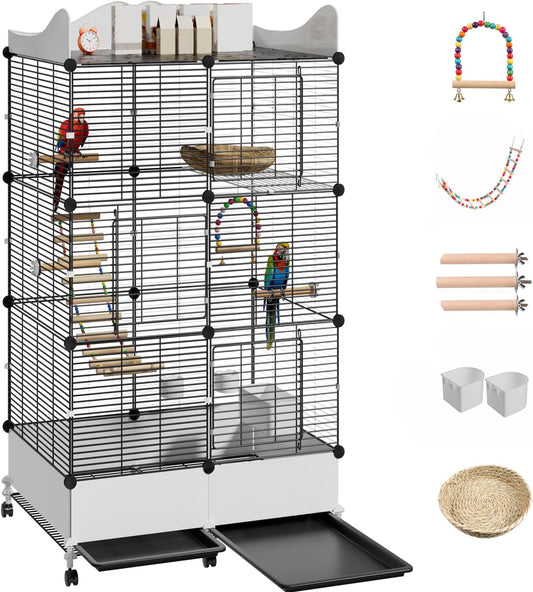 SNAAT Encrypted Bird Cage Large Bird Cages 57-Inch, Top Storage Space, Bottom Splash Guard with Essential Bird Supplies – Durable & Spacious Aviary – Budgies & Cockatiels