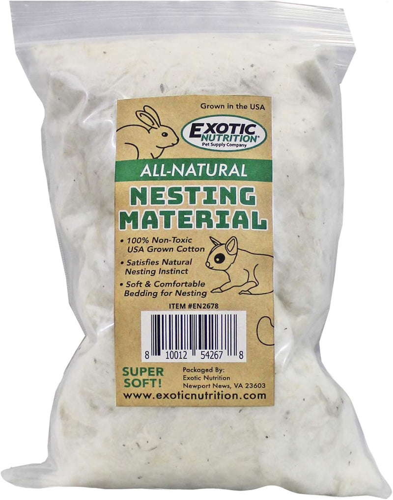 Exotic Nutrition All-Natural Nesting Material (4 oz.) - 100% Cotton Eco-Friendly Animal Bedding - for Sugar Gliders, Squ