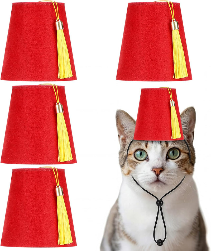 4 Pcs Fez Hat for Pet Red Turkish Style Hat with Golden Tassel