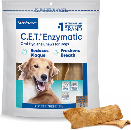 Virbac C.E.T.® Enzymatic Oral Hygiene Chews for Dogs, Large - Plaque & Tartar Control - Single Layer Beefhide with Exclusive Dual-Enzyme System & Tasty Chicken Flavor - Easy to Give Dog Dental Chew