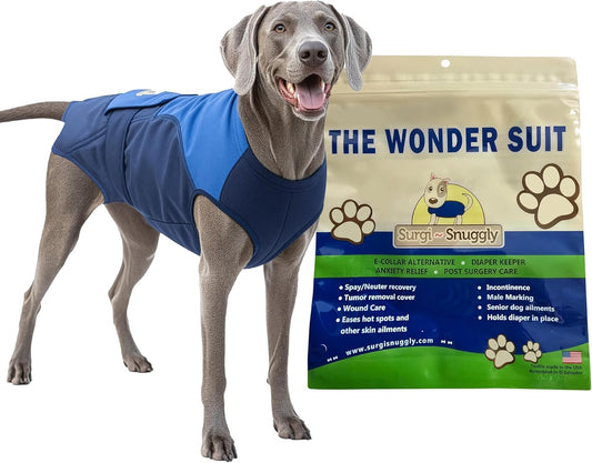 Surgi Snuggly Dog Surgery Recovery Suit – Dog Onesie for Post Surgery Recovery, Female Spay & Male Neuter – Surgical Suit for Dogs, E-Collar Cone Alternative, Double Blue - Large Long - 21" - 24" (EC)