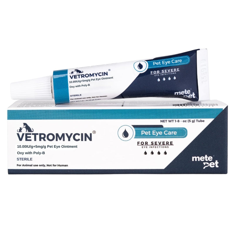 METEPET Vetromycin Pet Eye Ointment for Dogs and Cats 1/8 oz /5gr, 1 Tube - Gentle Daily Eye Care, Easy Topical Application