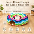 LUCKITTY Large Cat Tunnel Bed Under Christmas Tree with Fluffy Toy Balls, Small Cushion and Flexible Design- 10 inch Diameter, 3 ft Length- Great for Cats, and Small Dogs, Rainbow Wave Color