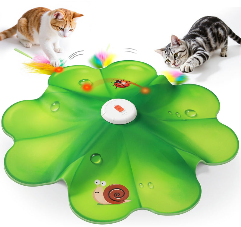 FEELNEEDY Rechargeable Cat Toys, 2 in 1 Hide and Seek Game Interactive Cat Toy, Movable LED Red Dot, Moving Concealed Feathers, Durable Exercise Toys for Indoor Cats, Bored Adult Cats Wand Toy