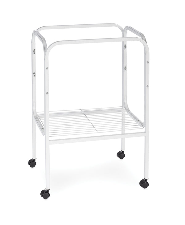 Prevue Pet Products Bird Cage Stand with Shelf - Small Metal Cage Stand with Rolling Wheels, Bird Stands for Inside, Mid‑Height Shelf for Cage Accessories, Toys, and Storage - White