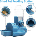VANNON 3-in-1 Hamster Water Bottle with Food Bowl & Hideout Base, Blue