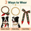 20 Inch Dog Gold Chain Collar with Christmas Ribbon Scarf