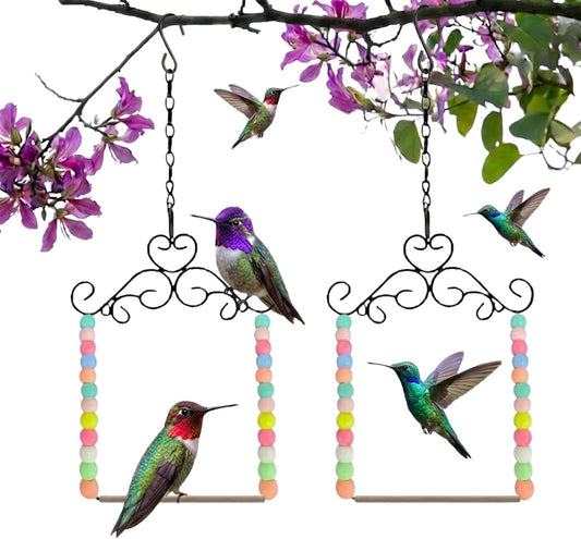 Hummingbird Swing & Perch for Outdoor – Rust-Resistant Metal Bird Perch with Colorful Beads, Easy Hanging Garden Accent 