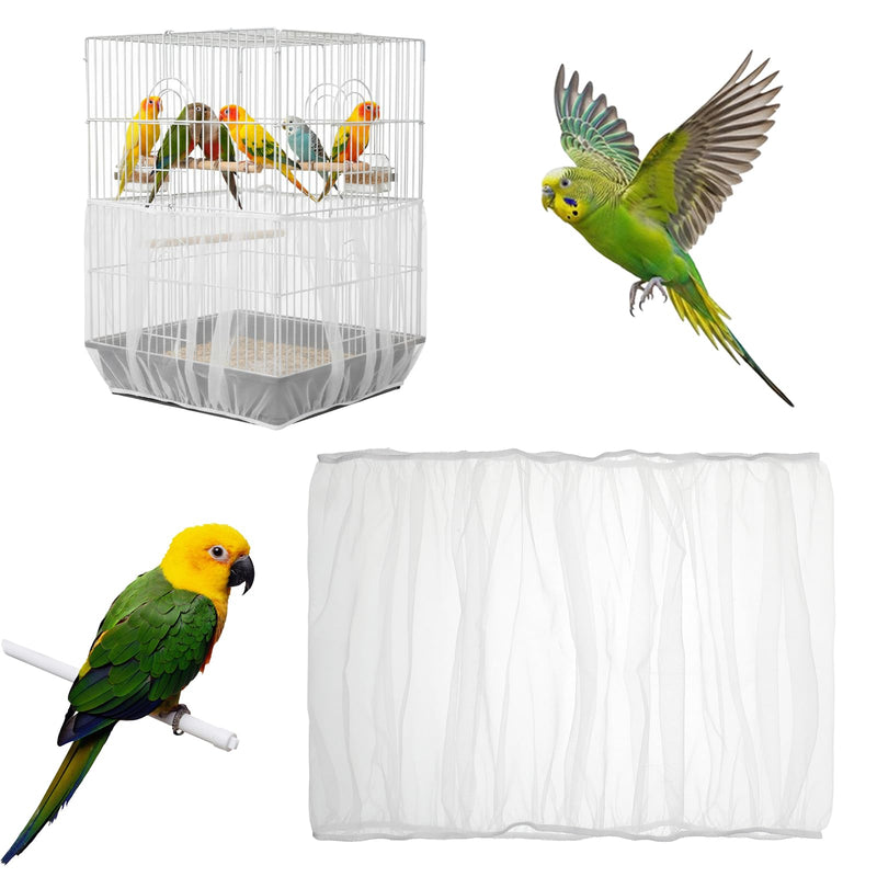 Axafazup Bird Cage Net Seed Catcher Net Cove White Adjustable Breathable Mesh Parrot Cage Skirt Guard for Parrot Cockatiel Budgie Fits Round Square Cages