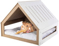 Indoor Dog House Bed - Wood Doghouse with Soft Cushion and Air Vents - 29.5x28x24in Dog Furniture for Small to Medium Pe