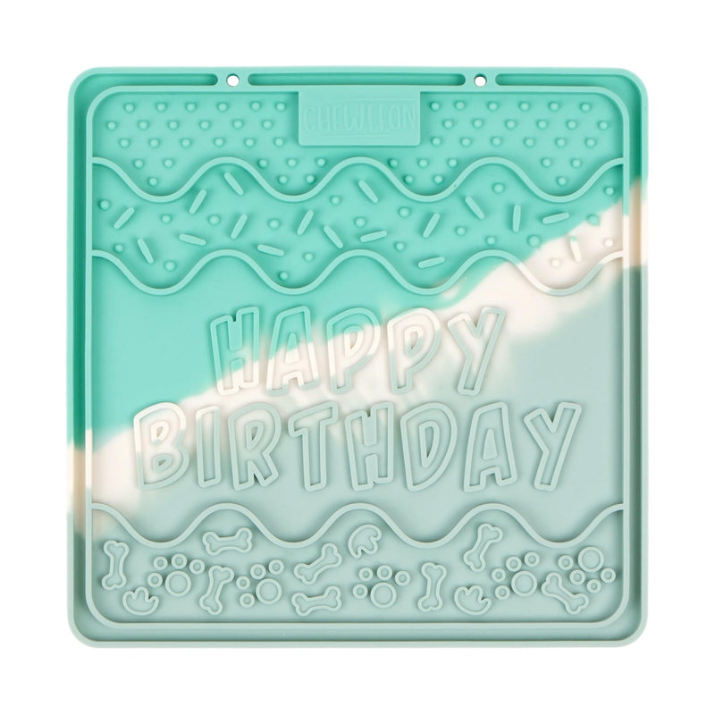 CHEWFFON Birthday Lick Mat for Dogs and Cats, Silicone Licking Pad with Suction Cups for Anxiety Relief, Interactive Slow Feeder for Dog Treats - Bathing & Grooming Distraction Toy, Seafoam Mist