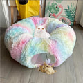 Fuzzy Cat Tunnel Bed for Indoor Cats, 2-in-1 Interactive Cat Toys