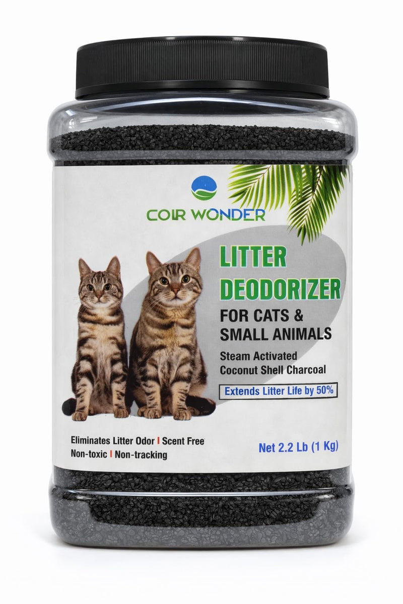 Coir Wonder Cat Litter Deodorizer – 2.2 Lb Activated Charcoal Carbon – Odor Eliminator for Litter Box, Chicken Coop, Small Animal Enclosures – Extends Litter Life – Natural Pet Odor Control Granules