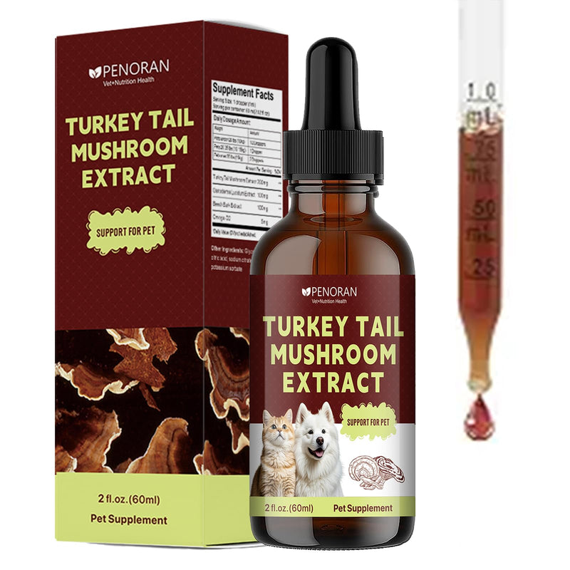 PENORAN Turkey Tail Mushroom Extract Drops for Dogs & Cats, Lipoma, Lumps, Bumps and Warts Treatment, Young Weak & Senior & Low-Vitality & Post-Surgery Pets - Liquid Extract Absorbs Quickly