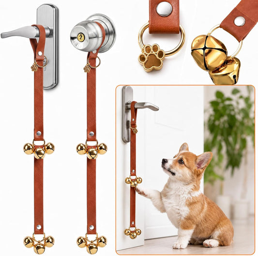 Thinkday 2 Pcs Leather Potty Training Bells for Dogs to Go Outside