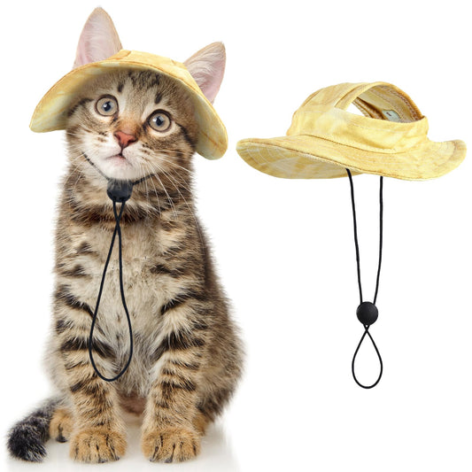 DENTRUN Cat Hats for Cats Only, Cat Cowboy Hats with Ear Holes Tiny Pets Birthday Party Costume, Cat Headwear Mini Cowboy Hat, Funny Sombrero Kitten Hat Chihuahua Beanie Cap Party Decorations