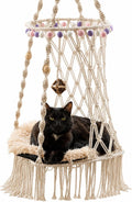 KARCEEY Cat Hammock Macrame Hanging Bed for Large Cats - 50lbs Heavy Duty Cat Swing Wall Mounted Boho Window Perch - Har