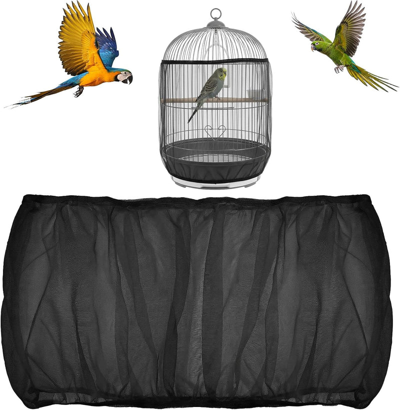 Adjustable Bird Cage Seed Catcher, Black Bird Cage Net Birdcage Cover Skirt Nylon Mesh Netting, Stretchy Birds Cages Gua