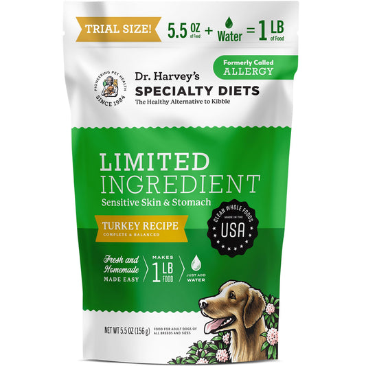 Dr. Harvey's Specialty Diet Limited Ingredient - Dog Food for Dogs with Sensitivities - Turkey Recipe (Trial Size, 5.5 oz)