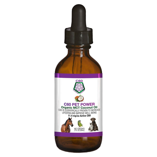 C60 Power for Pets - C60 in Organic MCT Coconut Oil, Natural Wellness Support for Dogs & Cats, Pure Carbon Fullerenes, Promotes Healthy Aging, Energy, & Mobility - 2 fl oz Bottle