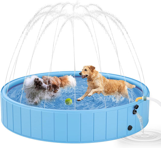 YSJILIDE Dog Pools for Large Dogs, 2-in-1 Sprinkler Pool for Kids Non-Slip Dog Swimming Pool for Outdoor Backyard Kids Dogs Ducks and Pet Baths 48" x 12"