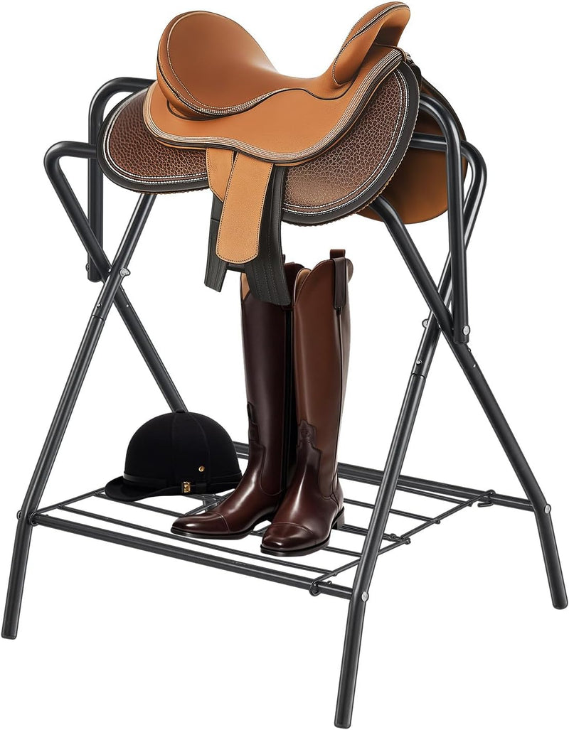 VEVOR Folding Saddle Rack, Freestanding Horse Saddle Stand, Portable Horse Blanket Holder, Heavy Duty Steel Saddle Rack 