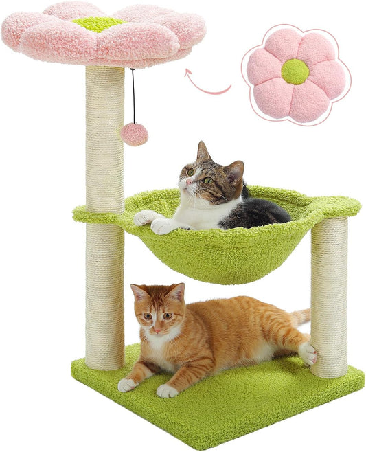 MUTTROS 28" Flower Cat Tree with Hammock & Sisal Post for Kittens