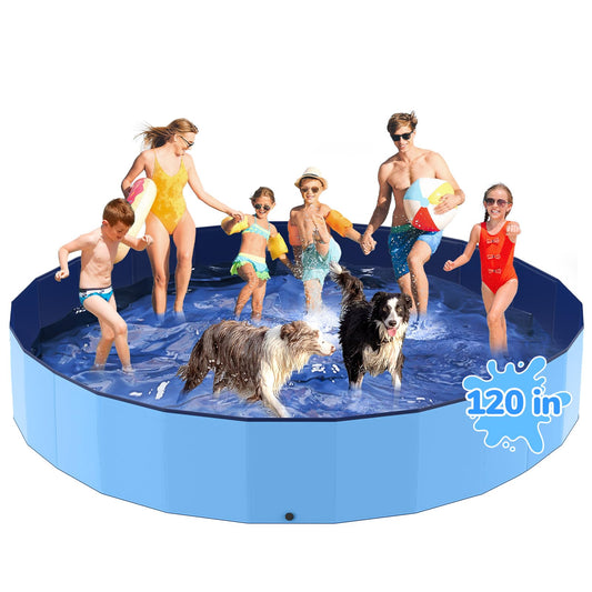 Bilibara 120'' Foldable Dog Pool, Kiddie Pool, Heavy Duty Non-Slip Plastic Pet Wading Pool for Large Dogs, Indoor and Outdoor Kids Pet Dog Bathtub