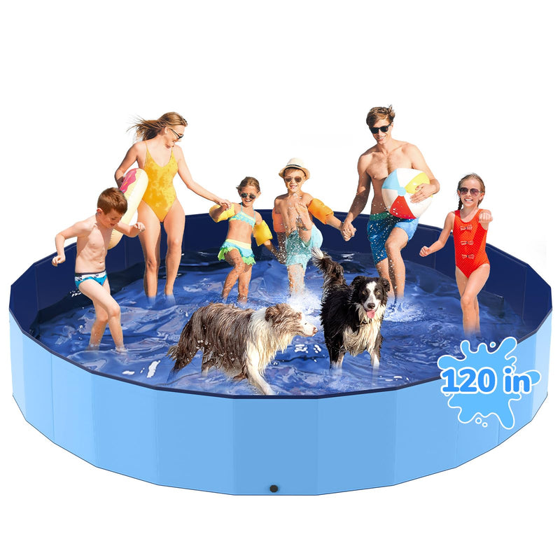 Bilibara 120'' Foldable Dog Pool, Kiddie Pool, Heavy Duty Non-Slip Plastic Pet Wading Pool for Large Dogs, Indoor and Outdoor Kids Pet Dog Bathtub