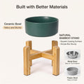 Ceramic Elevated Dog Bowl with Bamboo Stand, for Small & Medium Dog, White