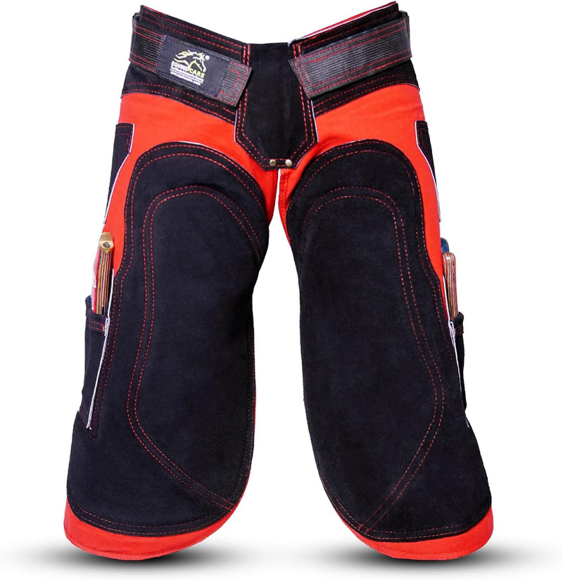 Equine Care Red Farrier Apron Chaps, Leather & Canvas, Back Support, 23in