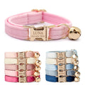 CHRYMPETIC Non-Breakaway Velvet Personalized Cat Collar with Name - Customizable Collar with Bell & Bow Tie Available (Pink)