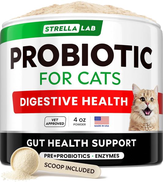 StrellaLab Cat Probiotic Powder - Probiotics for Cats with Diarrhea - Easy to Mix Powder - Cat Probiotics for Indoor Cats, Health Supplies Food Supplement, Pet Probiotics, Digestive Support (4 oz)