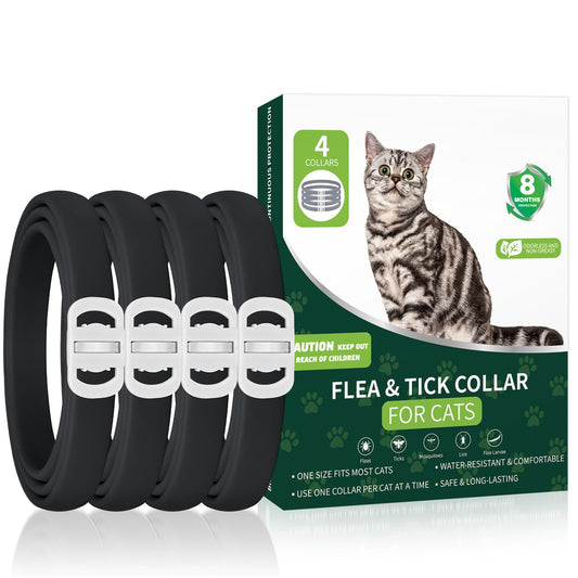 4 Pack Cat Flea Collars, Cat Flea and Tick Treatment, 32 Months Protection Flea and Tick Prevention for Cats, Waterproof Flea Collar for Cats, Black