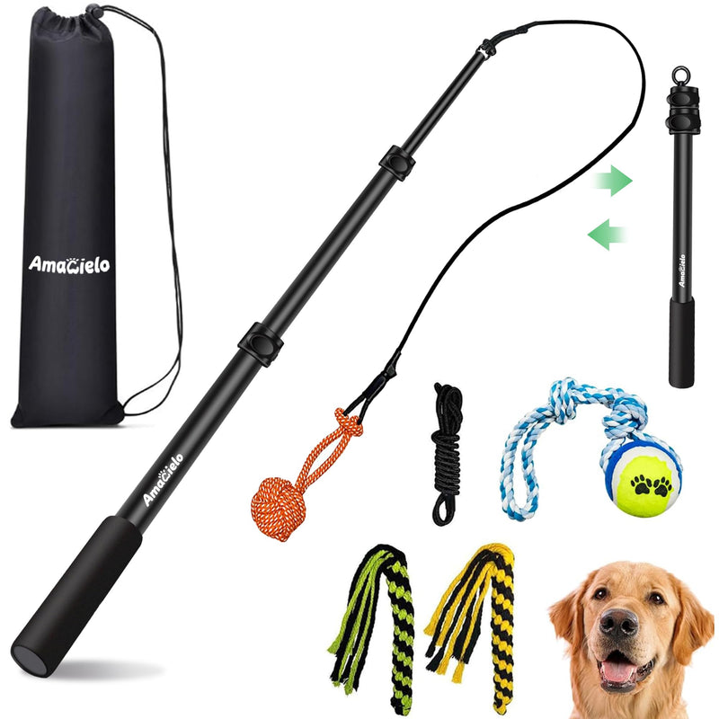 AmaCielo Flirt Pole for Dogs, Interactive Toys Tug-of-war for Pet, Durable Teaser Wand, Chase Toys with Rope Chewing Sticks, for Outdoor Exercise & Training