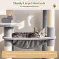 Globlazer Cat Tree Tower with Scratching Post for Indoor Cats, 53inch Tall Plush Multi-Level Cat Climbing Tower Condo House with Large Hammock, Spacious Cat Cave, Padded Top Perch Bed, F53, Light Gray