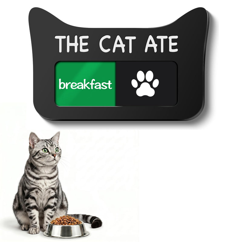 Cat Feeding Reminder Sign, Magnetic Pet Fed Schedule Chart with Slider, Breakfast & Dinner Tracker for Fridge, Prevent Overfeeding, Unique Cat Ear Shape Acrylic Sign, 4.7