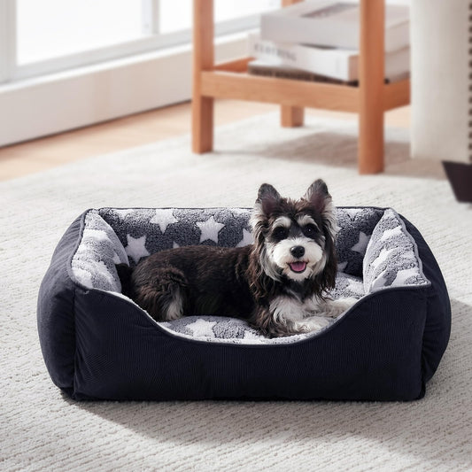 GASUR Small Dog Beds Small Size Dogs, Rectangle Washable Dog Bed, Orthopedic Dogs Sofa Bed, Pet Cuddler Anti-Slip Bottom, Soft Calming Sleeping Warming Puppy Bed (S (20"x 19"x 6"), Black)