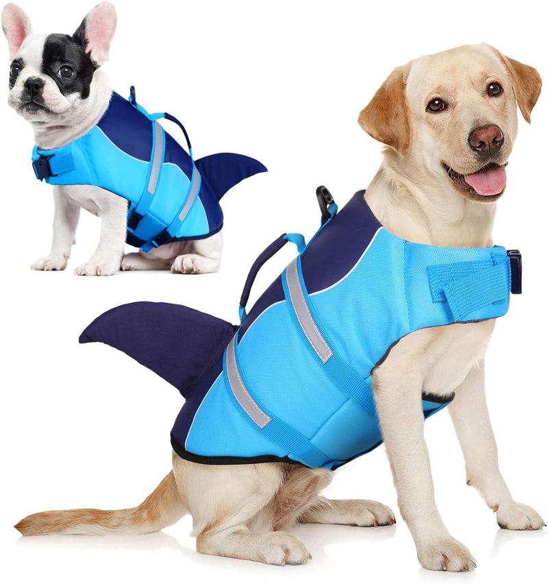 AOFITEE Dog Life Jacket Shark Dog Life Vest for Swimming Boating, L