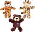 KONG Wild Knots Dog Toys 3 Pack – Bear, Giraffe & Tiger – Durable Plush Toys with Internal Knotted Rope & Squeaker – Sof