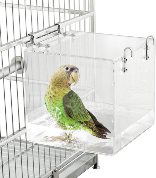 Bird Bath for Cage No-Leakage Upgrated Acrylic Clear Bird Bathtub Parrot Parakeets Shower for Cage Bathtub Box for Small