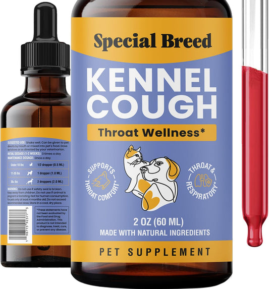 Kennel Cough Support for Dogs & Cats – Helps with Dry, Wet & Barking Cough – Herbal Pet Respiratory & Throat Support, Su
