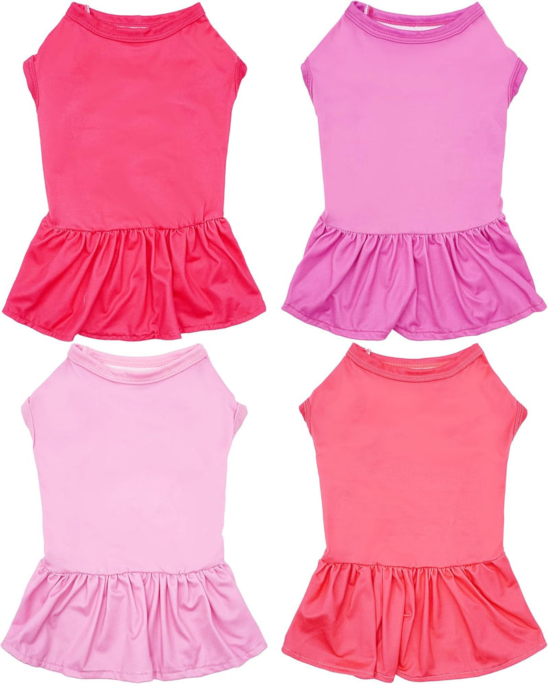 4PCS Dog Dresses Pink XXL Solid Color Sleeveless Skirt Dog Sundress