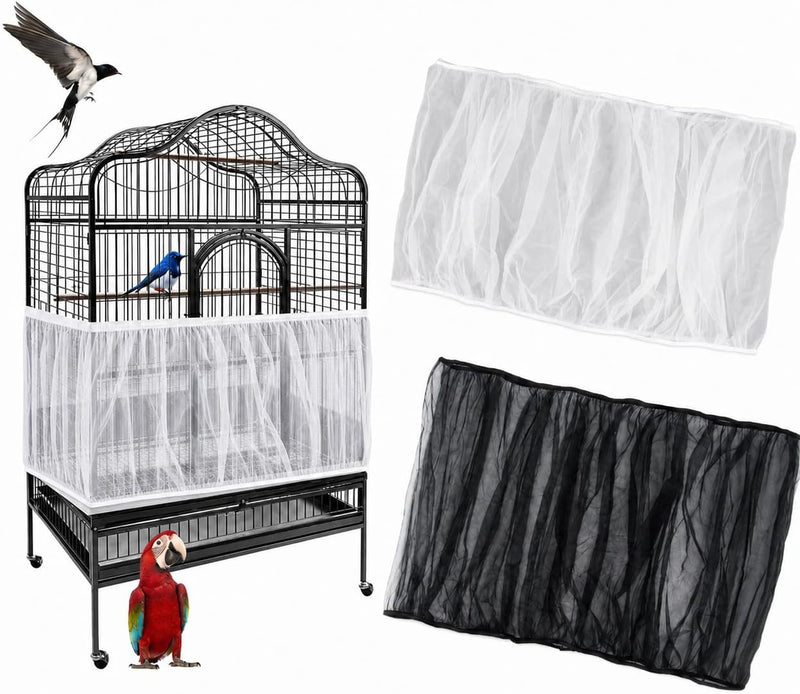 RAINFLOW 2 Pack Bird Cage Seed Catcher - Adjustable Bird Cage Skirt Cover with Breathable Mesh Netting, Universal Seed Catcher Net Cover Fit for Parrot Cage, Parakeet Cage, Large and Small Bird Cages