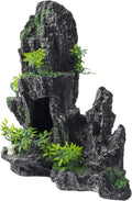 Large Fish Tank Decorations - Mountain View Aquarium Ornament with Tree House Cave Bridge,Resin, 10.24x9.45x5.12 inches,