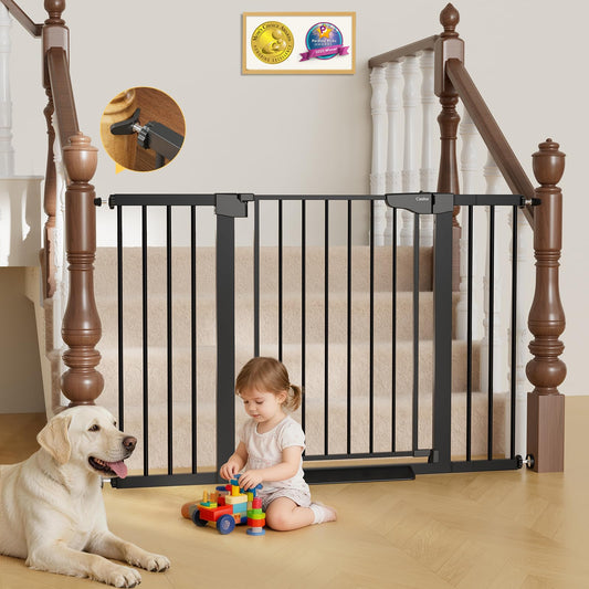 Cumbor 29.7–51.5" Extra Wide Baby Gate for Stairs, Pressure-Mounted Dog Gates for Doorways & Hallways, Auto-Close Walk-Through, No-Trip Design, Child Proof Safety, Dog/Pet Gate for Indoor Use, Black